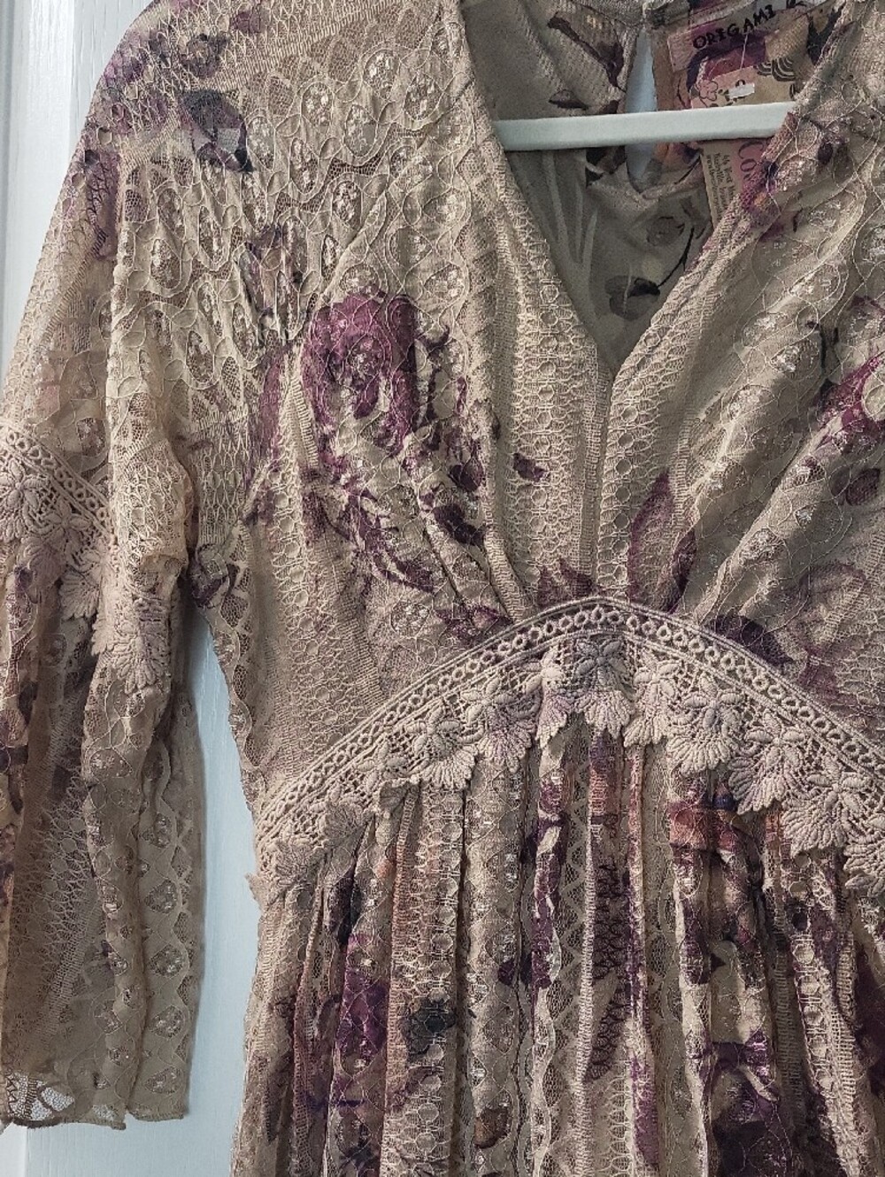 Renaissance Bohemian Lace & Crochet Maxi Dress With Floral Detail Small